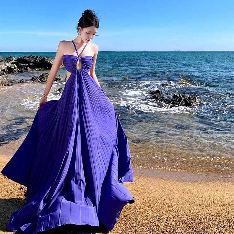 KODE A77G     KATSUMI purple dress woman premium  dress prewedding  maxi dress wanita  korean summer
