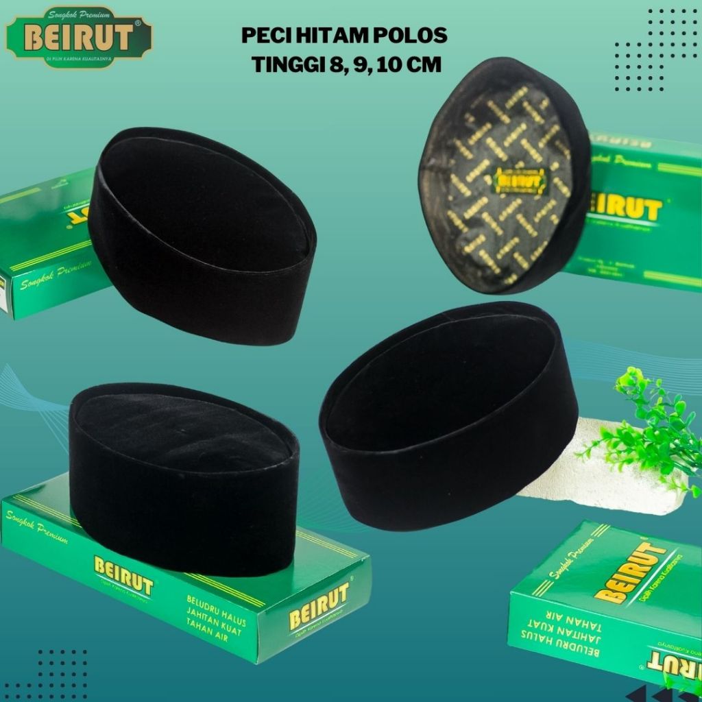 Peci Beirut, Peci Hitam Polos, Songkok Hitam Polos, Songkok Beirut Polos, Peci Tinggi 8, 9, 10cm