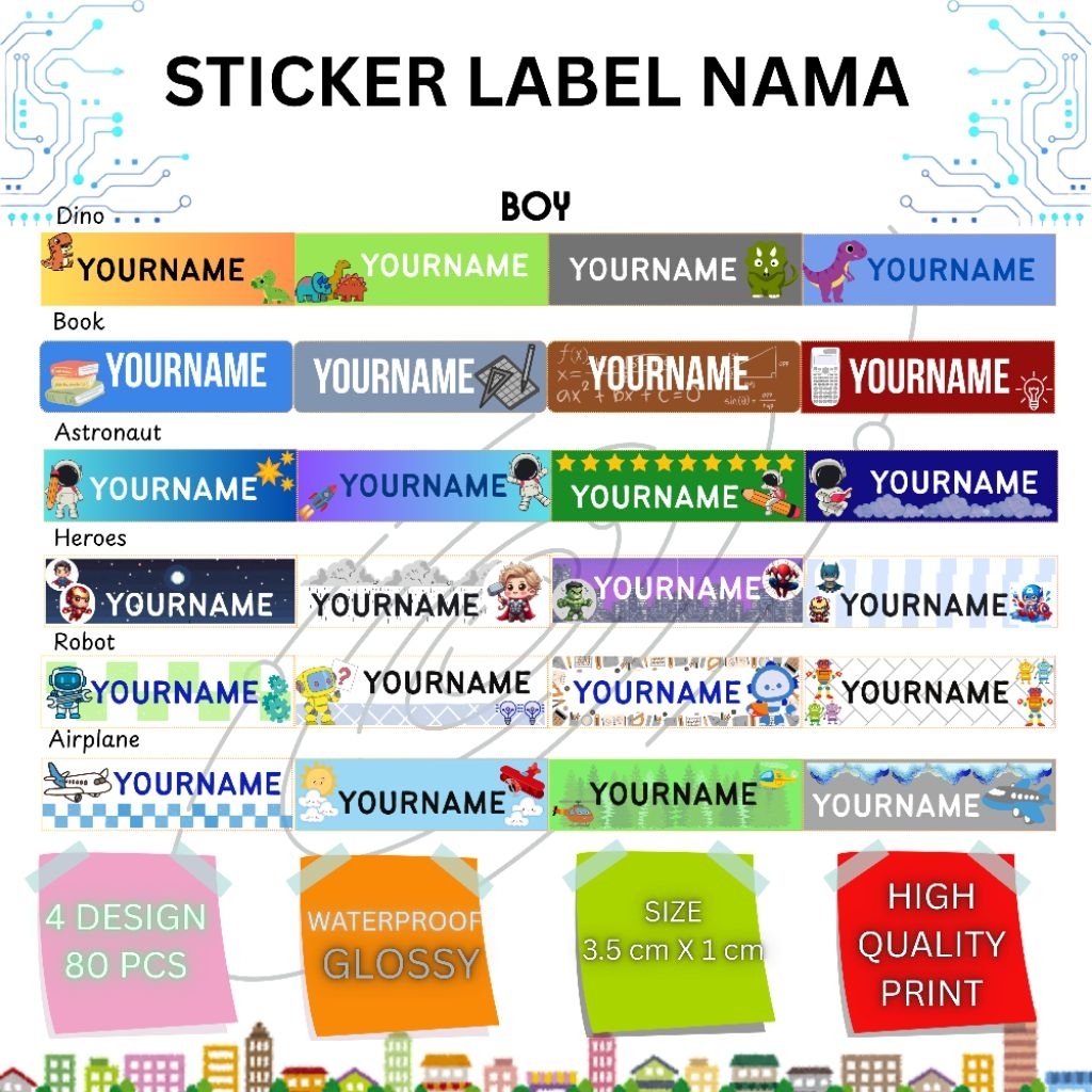 

Stiker Label Nama 80pcs BOY/COWOK | Sticker Custom Label Nama KECIL/SMALL | Stiker Anti Air Waterproof | Stiker Nama Buku | Sticker Nama