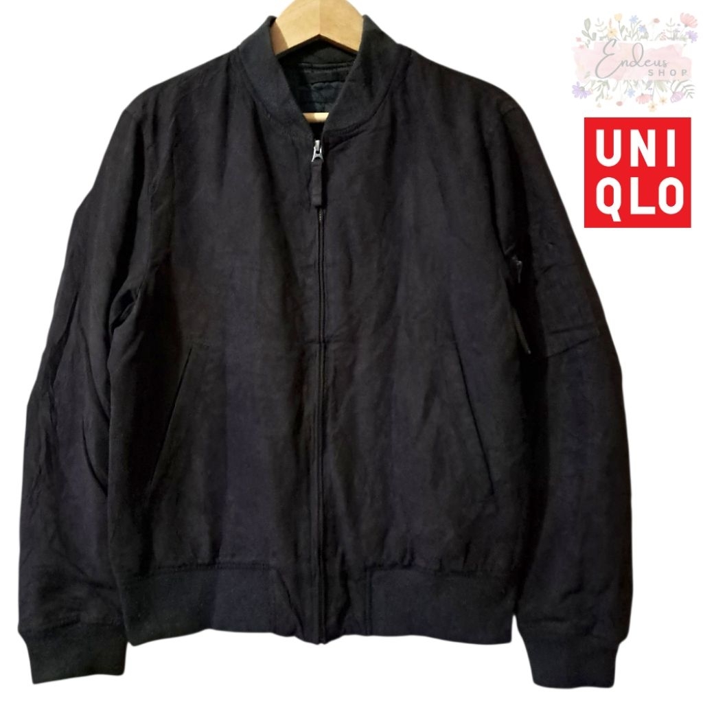 JAKET BOMBER BAHAN SUEDE UNIQLO SIZE M-L WARNA DARK COKLAT