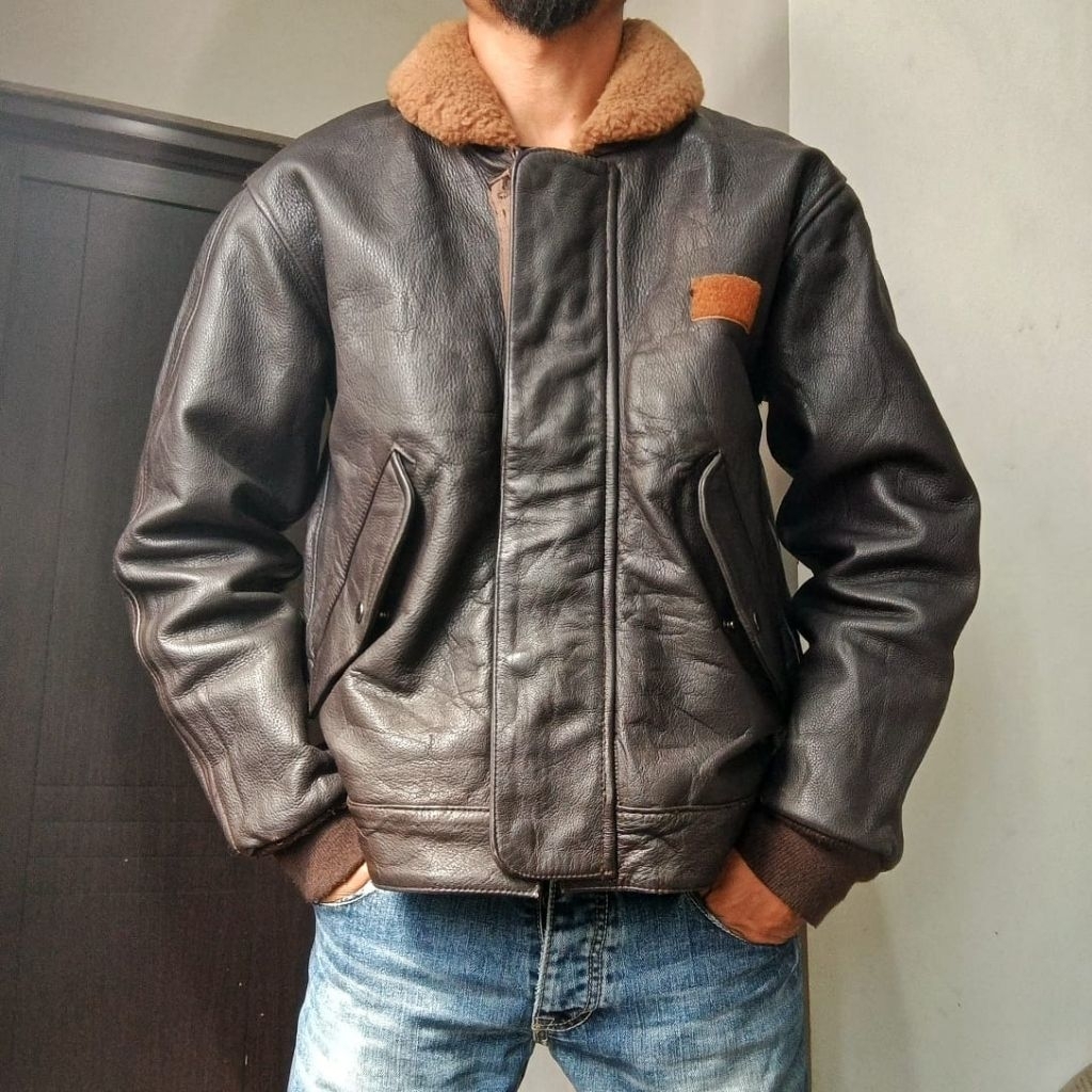 Byson Leather Deck Jacket - Jaket Kulit Pria Army Tebal Branded Second