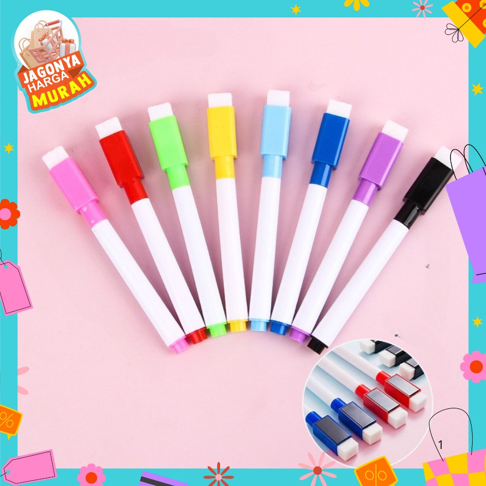 

JHM Spidol Papan Tulis Mini Magnet White Board Sepidol Kecil Mini Magnetik Warna Warni Penghapus Wipe And Clean Whiteboard Magnetic Marker Anak Anak Spidol 2 IN 1