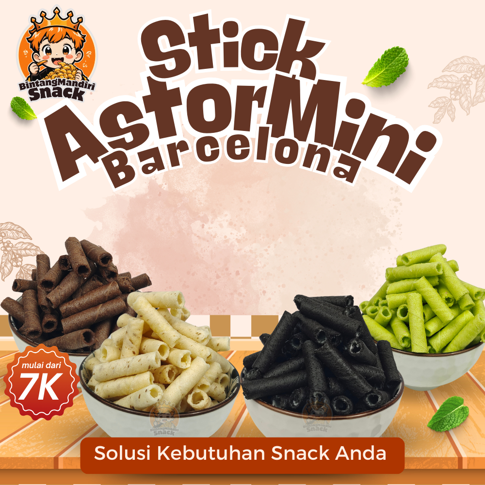 

Astor Mini | Wafer Roll Barcelona - Coklat, Stroberi, Vanilla, Pandan, Susu, Blueberry | 250gr & 500gr | Snack Kiloan, Cemilan Murah, Jajan kiloan, camilan | Bimand.Snack