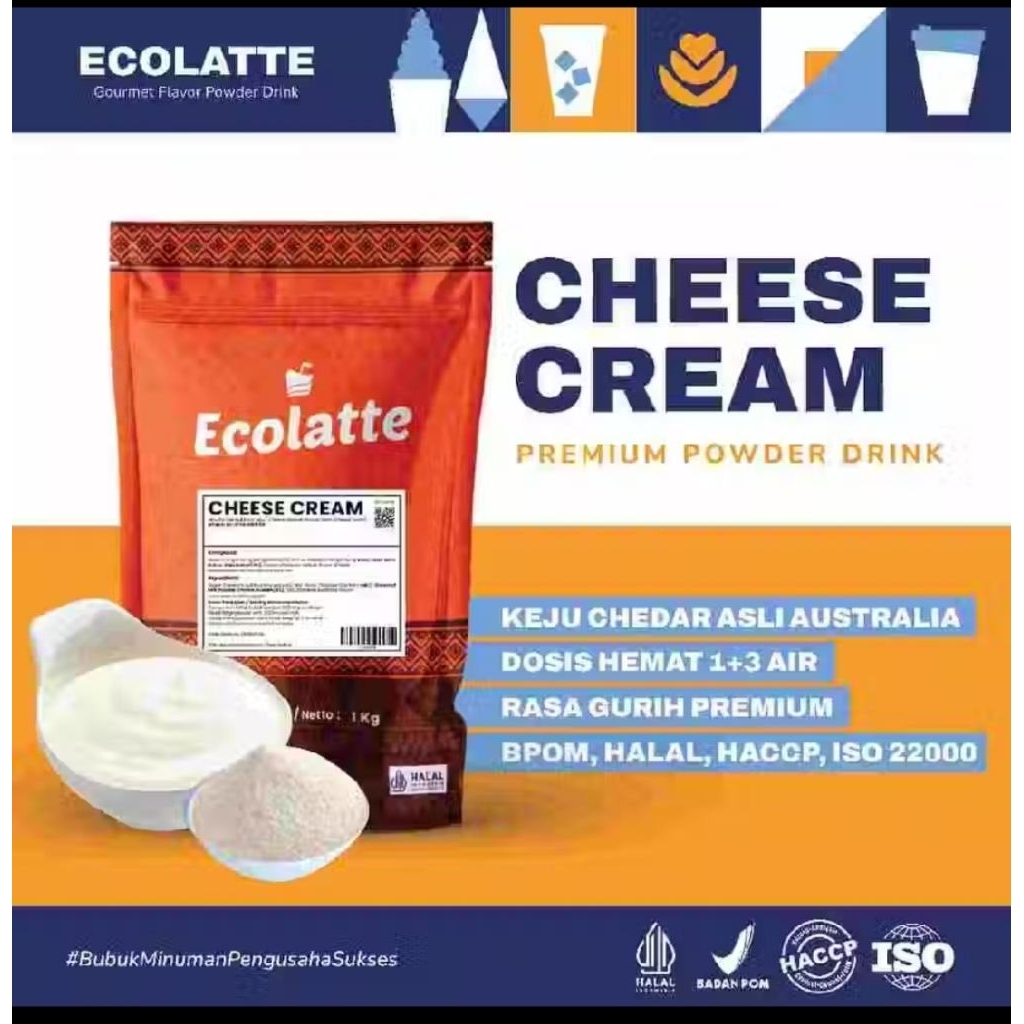 

TOPPING CHEESE CREAM 1KG ECOLATTE EX CHOLATTE PREMIUM POWDER 1KG