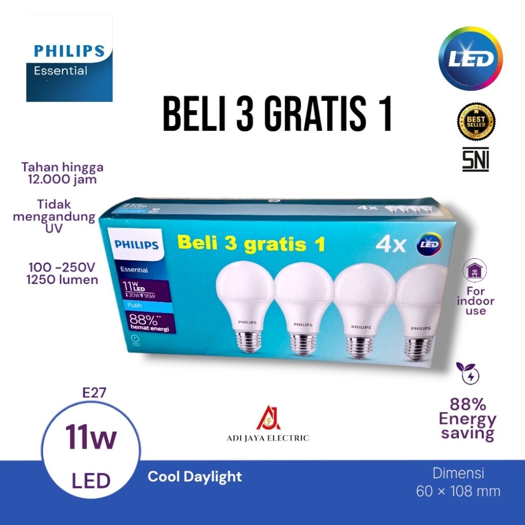 Philips Essential 11W Beli 3 Gratis 1