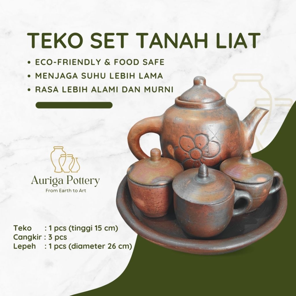 Poci Tea Set Gerabah Tanah Liat - Tea Pot Teko Cangkir - Motif A