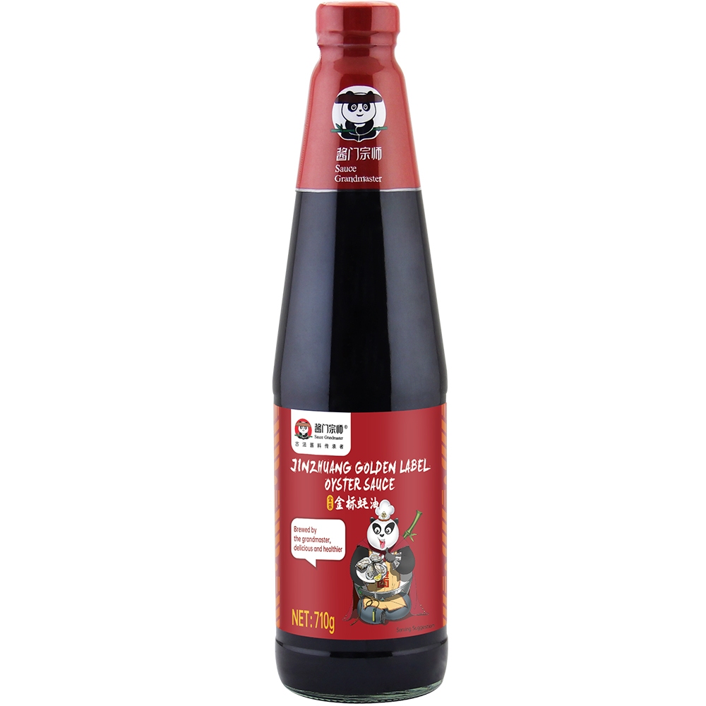 

Sauce Grandmaster JINZHUANG Golden Label Oyster Sauce 710g – Saus Tiram Premium Halal 25% Ekstrak Tiram
