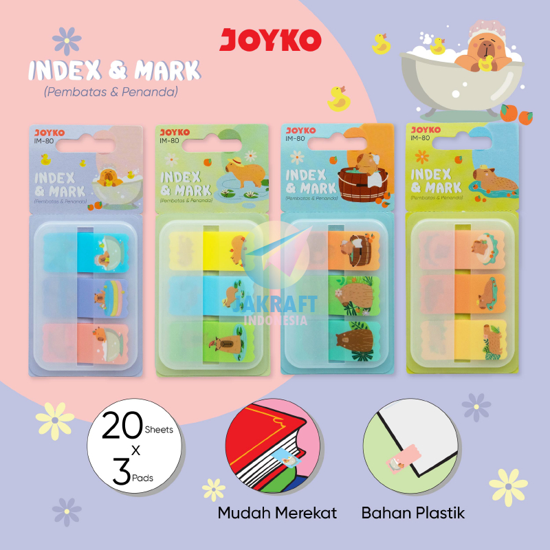 

(1 Set) Index & Mark JOYKO IM-80 / IM-81 / IM-82 Capybara Memo Tempel Plastik Kapibara Plastic Sticky Notes Warna Warni