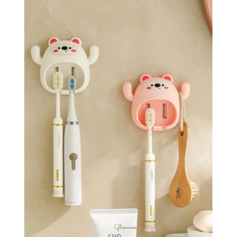 Gantungan Sikat Gigi Tempel Holder Sikat Gigi Dinding Anak 2 Sekat Motif Beruang Lucu Tempat Sikat G
