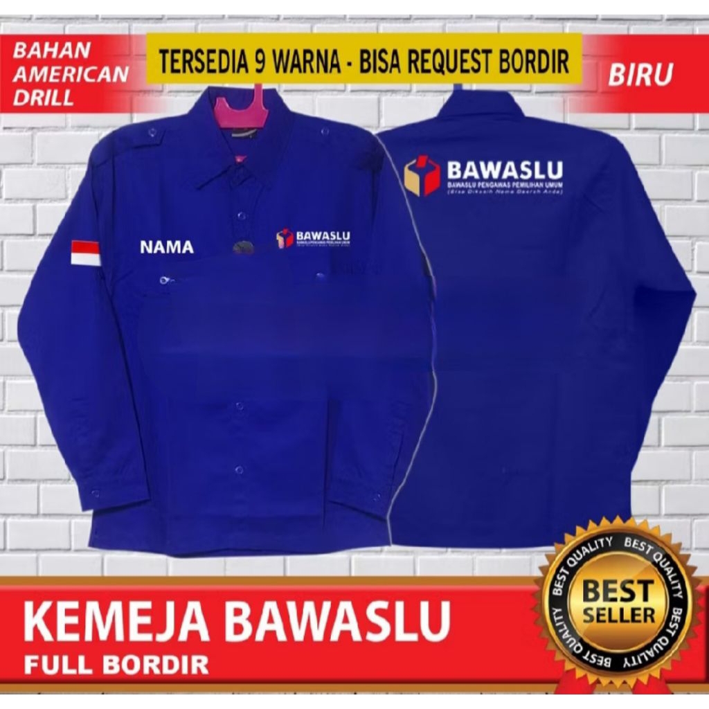 KEMEJA BAWASLU LENGAN PANJANG BAHAN DRIL/ SERAGAM BAWASLU/ KEMEJA BAWASLU