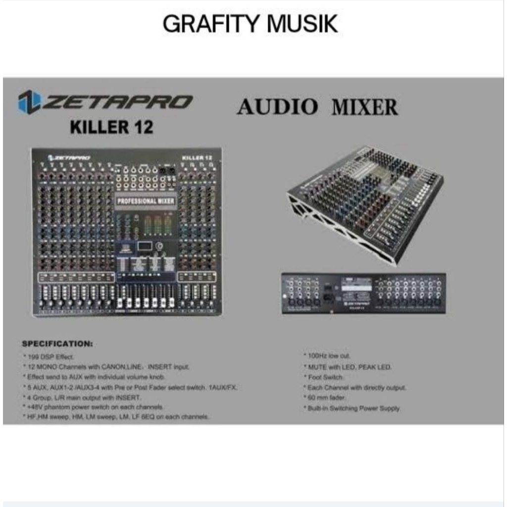 Mixer ZETAPRO KILLER 12 KILLER12 ORIGINAL 12 Channel 6 Tone 4 Group