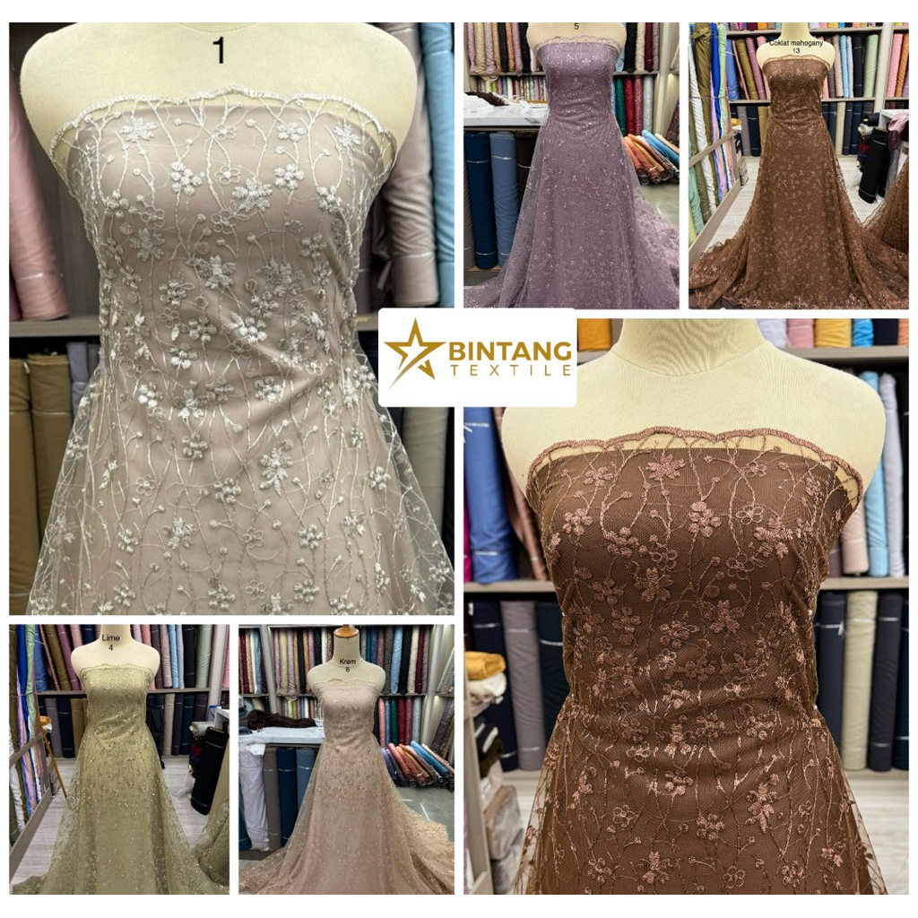 Kain tile brokat bordir spangle Listya / bahan gamis kebaya tunik outer