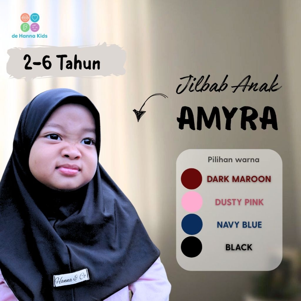 BLACK - Jilbab Anak Amyra Jersey Premium | Jilbab anak perempuan 2 tahun | Jilbab anak perempuan 3 t