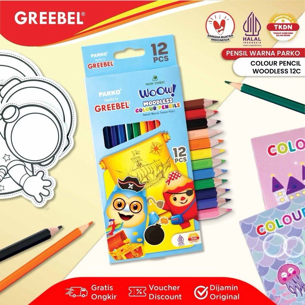 

pensil warna Greebel woodless non toxic 12 warna