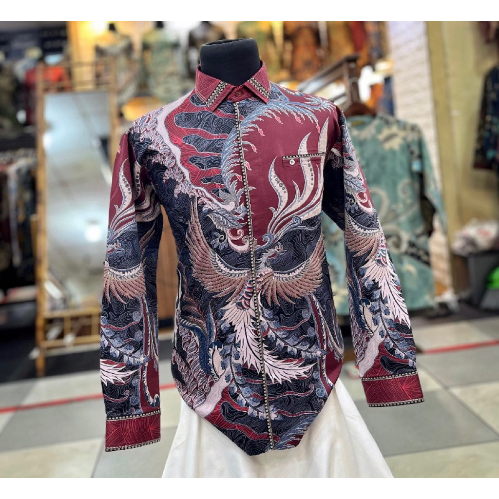 NEW  kemeja batik pria tangan panjang smock bordir motif harimau