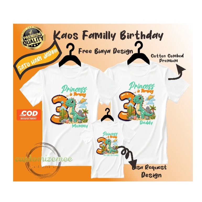 DINO CUSTOM KAOS COUPLE FAMILY BIRTHDAY/KAOS ULANG TAHUN/KAOS CUSTOM ULANG TAHUN/KAOS COUPLE ANAK