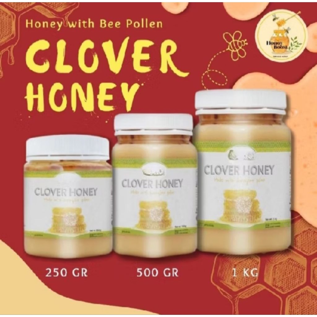 

clover honey 1kg,500gr,250gr 100% ori 2028 free sendok kayu