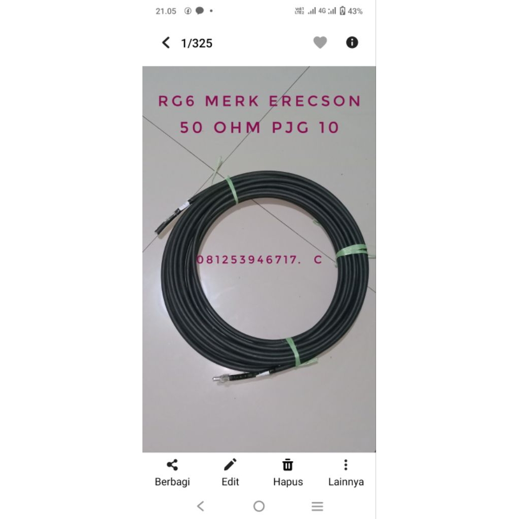 kabel  RG6  baru 50 ohm  baru panjang 10m