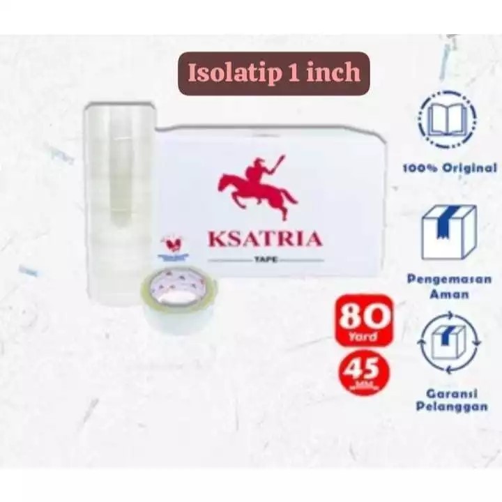 

Lakban OPP Tape/Lakban Clear Bening Ksatria tape 48mm x 100yard dan isolatip 1 inch 45mm x 80yard/per 6 pcs