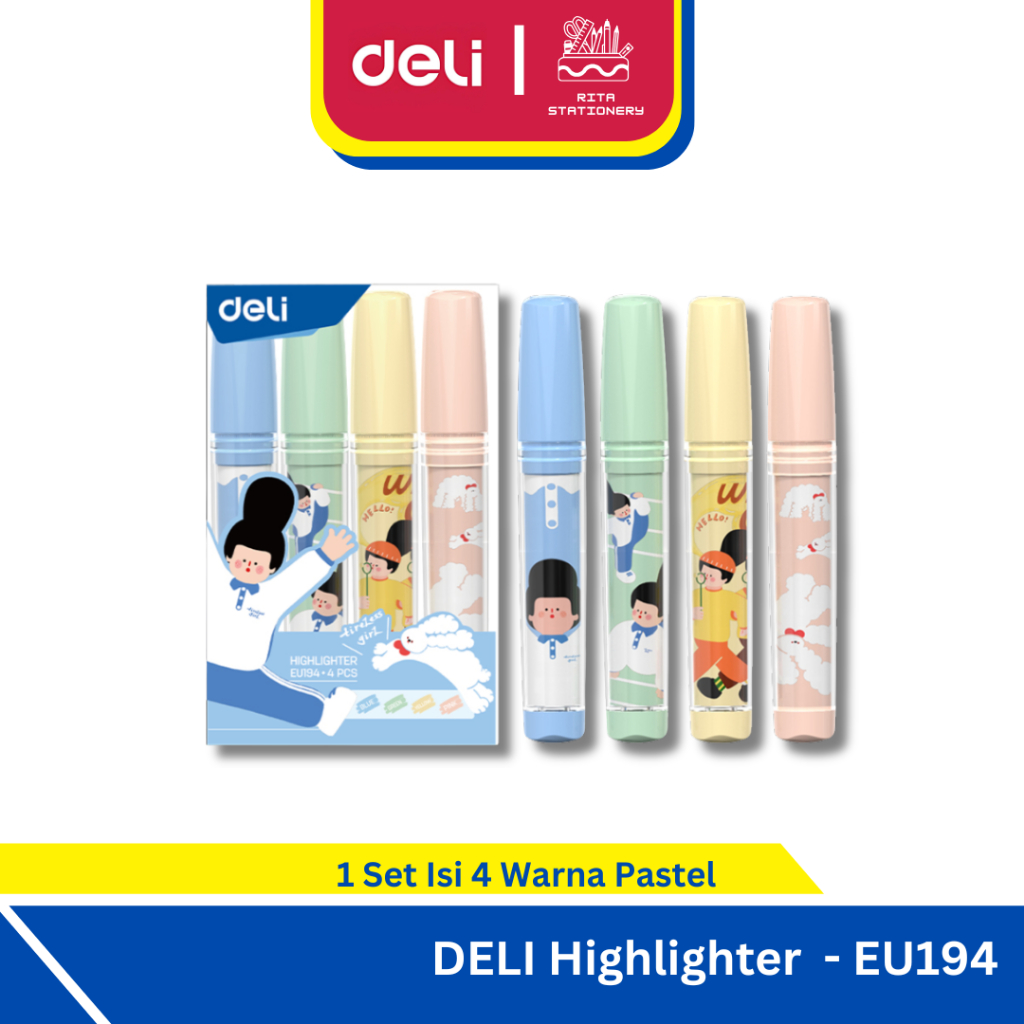 

Deli Highlighter 1 set Isi 4 Warna Pastel / Stabilo penanda- CEU194