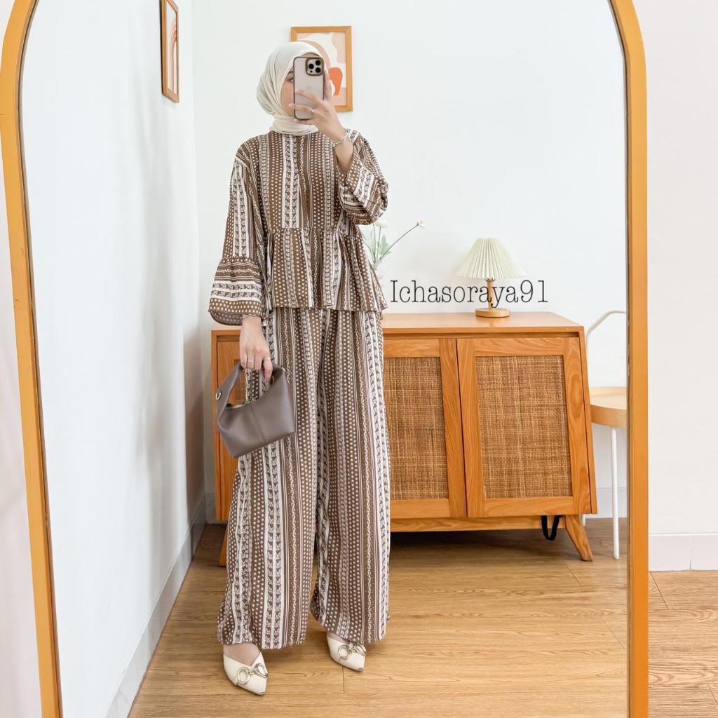 Andini Set Rempel Bahan Rayon Motif Baju Dewasa Wanita