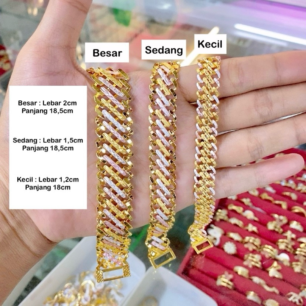 Gelang Tangan Rantai Lipan Garis Miring Tengah Kombinasi Xuping Titanium Lapis Emas Anti Karat Wanit