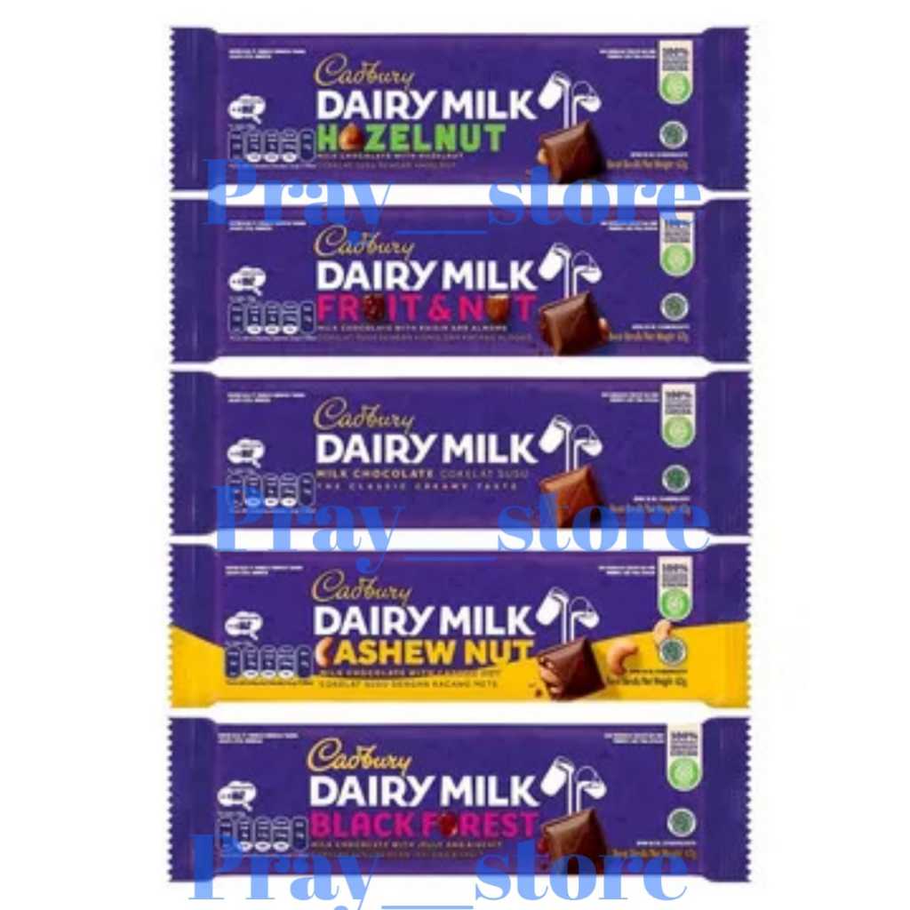 

Cadbury Dairy Milk, CASHEW, BLACKFOREST, FRUIT NUT, HAZELNUT 57GR ALL VARIAN