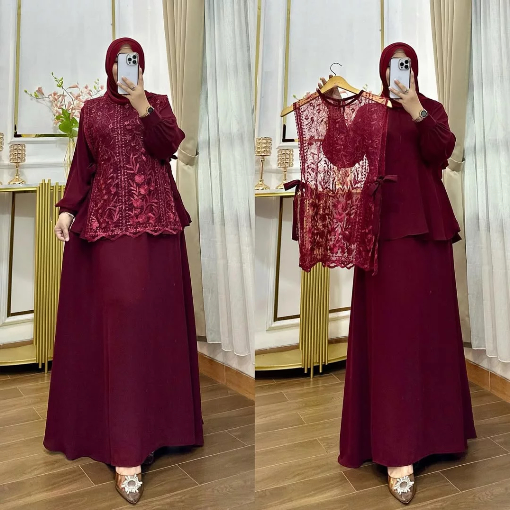 Gamis Kondangan Brukat Bordir Premium Naura Dress Pesta Mewah Wanita Kekinian Outer Lepas Pasang Otd