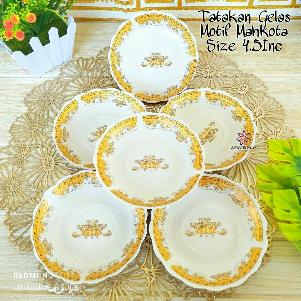 Lepek Kopi Keramik Mahkota / Lepek Keramik Jadul / Tatakan Gelas Keramik / Piring Desert keramik