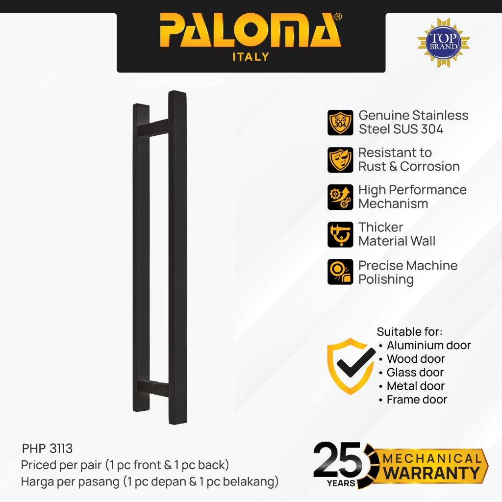 PALOMA PHP 3113 Gagang Tarikan Pintu Door Pull Handle Stainless Steel SUS 304 SUS304 50cm Matte Blac