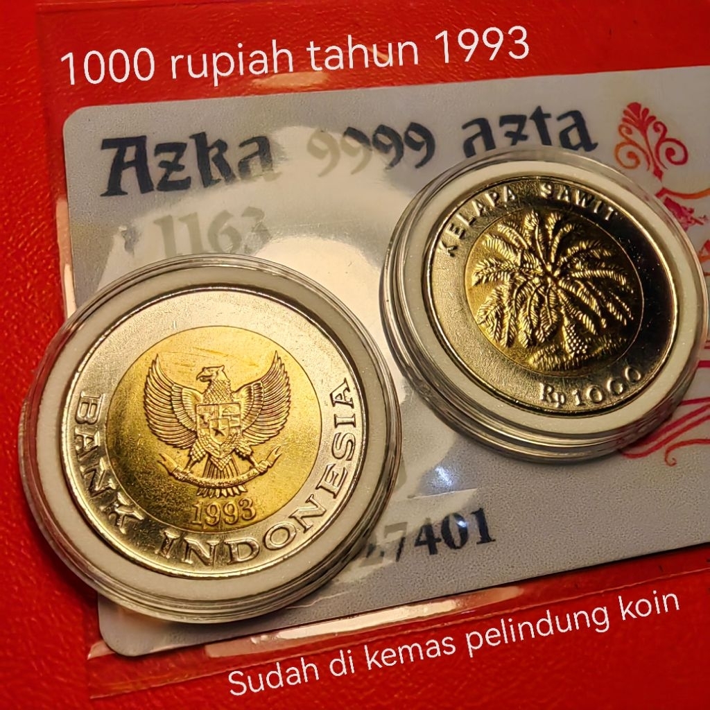 1000 rupiah lama tahun 1993 dengan pelindung koin jaminan asli