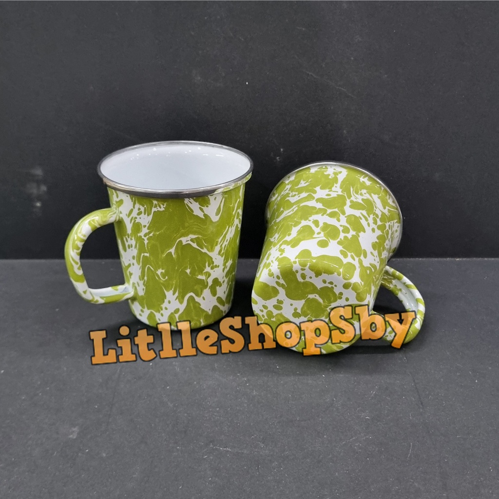 Latte Mug Gelas Cangkir Enamel Hijau Muda Army Blirik Loreng Marble