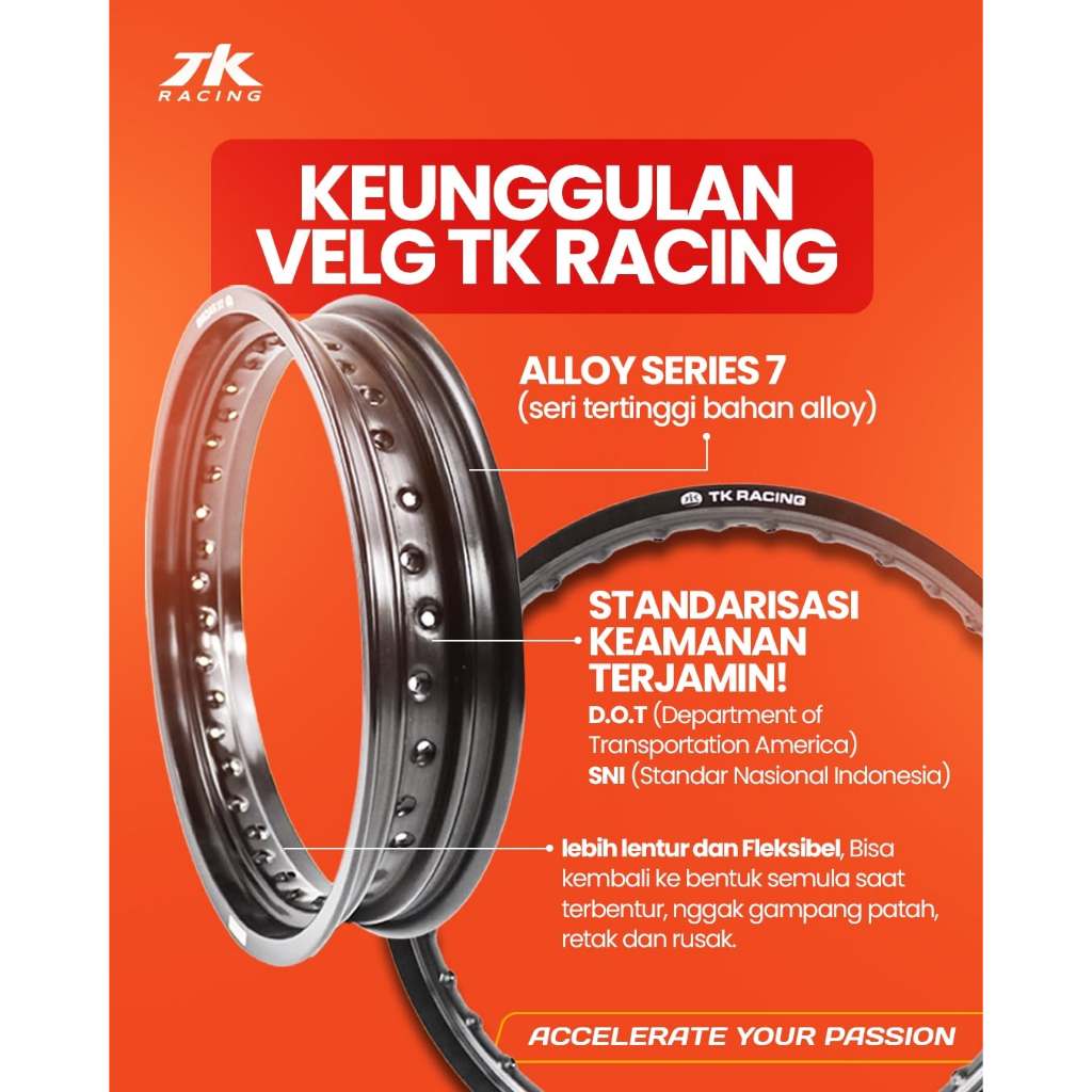 Velg Jari Jari Ruji Ring 17, Ring 18, CnC TK Ukuran 1.40, 1.60, 1.85, 2.15 TK RACING