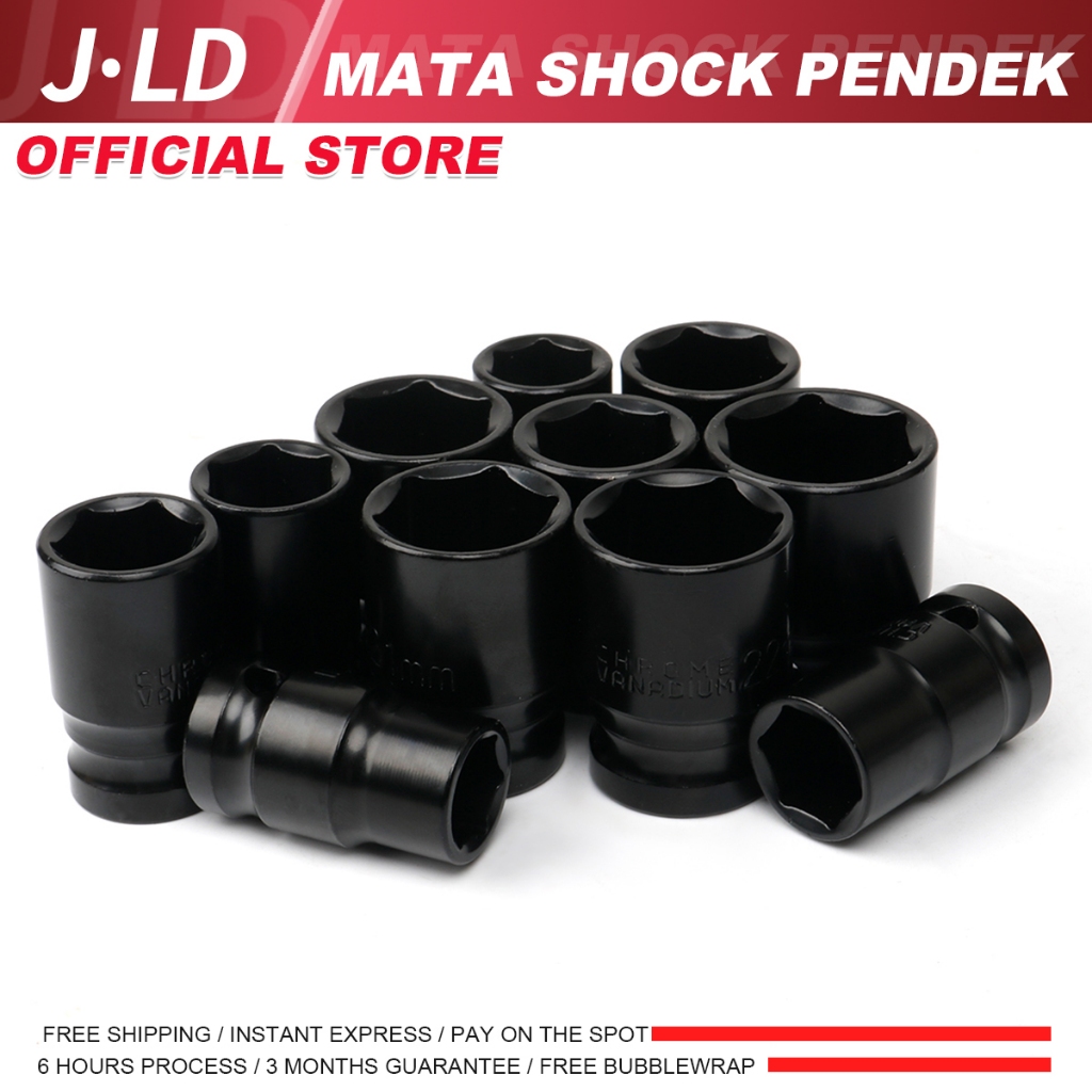 JLD Mata Shock Pendek 1/2 Drive Shallow Impact Socket 8-24MM 6-Point  Eceran Satuan Kunci Sok Untuk 