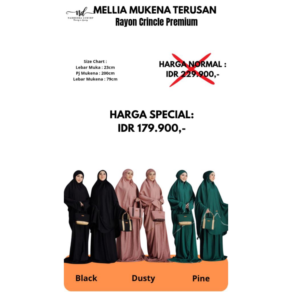 MELLIA MUKENA TERUSAN✓MUKENA RAYON CRINCLE PREMIUM✓NADHEERA LUXURY