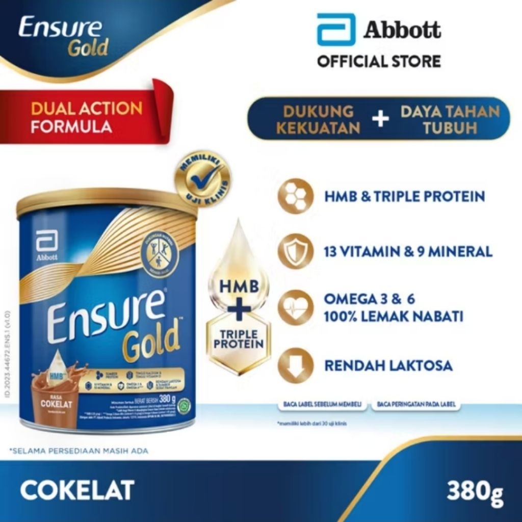 

Ensure Gold Coklat 380 g Susu Nutrisi Dewasa Rendah Laktosa -