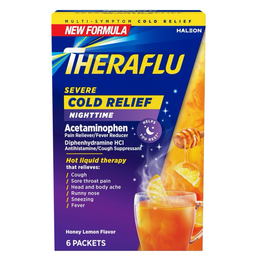 Theraflu Severe Cold Relief Nighttime - Pilek Fever Sakit Kepala Pusing Batuk Flu Hidung Tersumbat