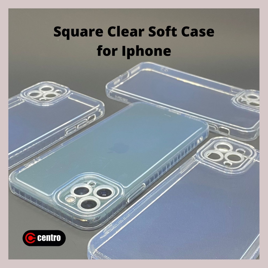 Square Soft Case Bening For Iphone X XR XS 11 12 1314 Pro Promax Plus | Clear Casing Anti Kuning