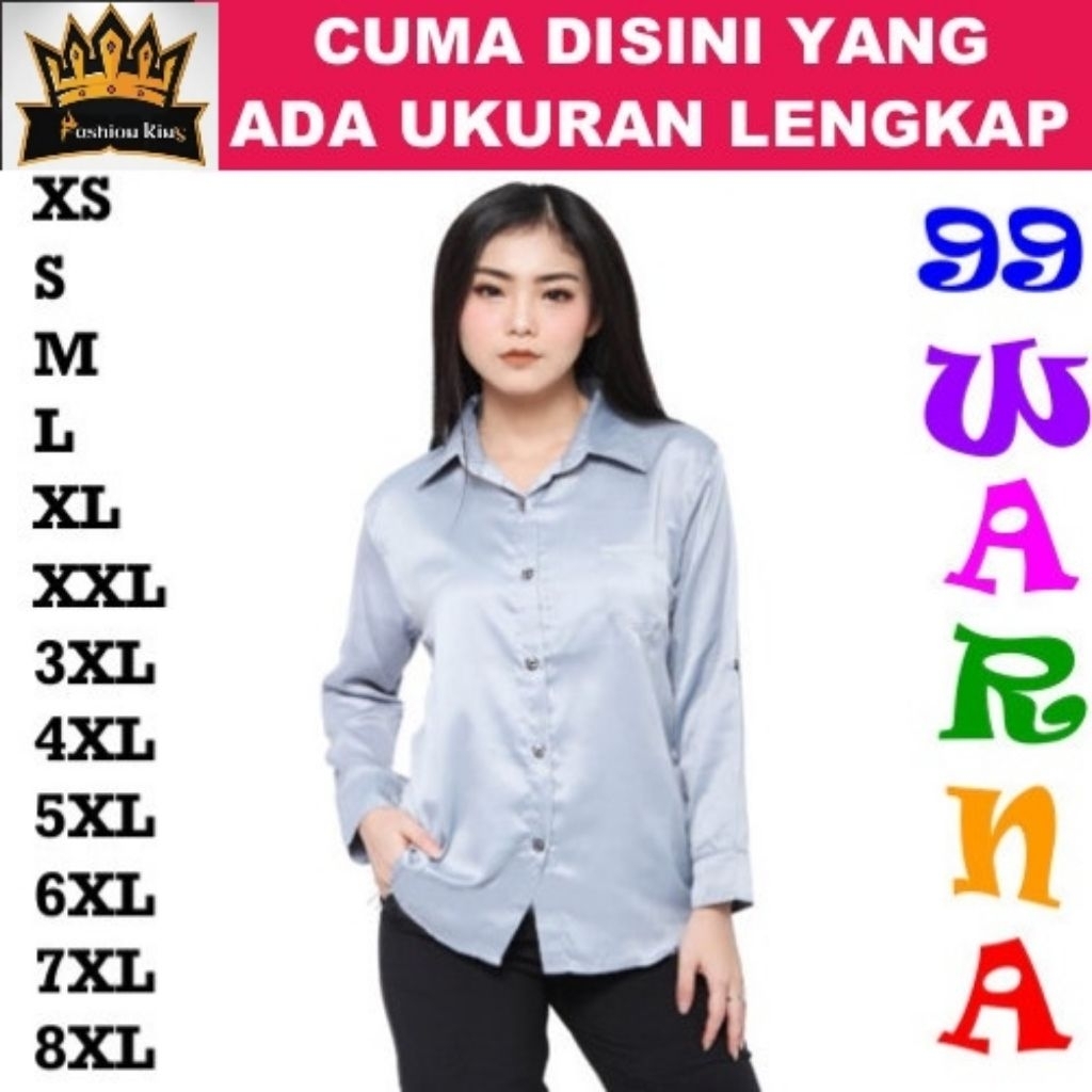 3XL 4XL 5XL KEMEJA WANITA POLOS HEM CEWEK / KEMEJA SATEN WANITA JUMBO