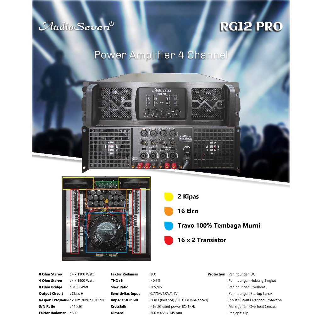 Power Amplifier Audio Seven RG12 PRO 4 Channel Original High Quality