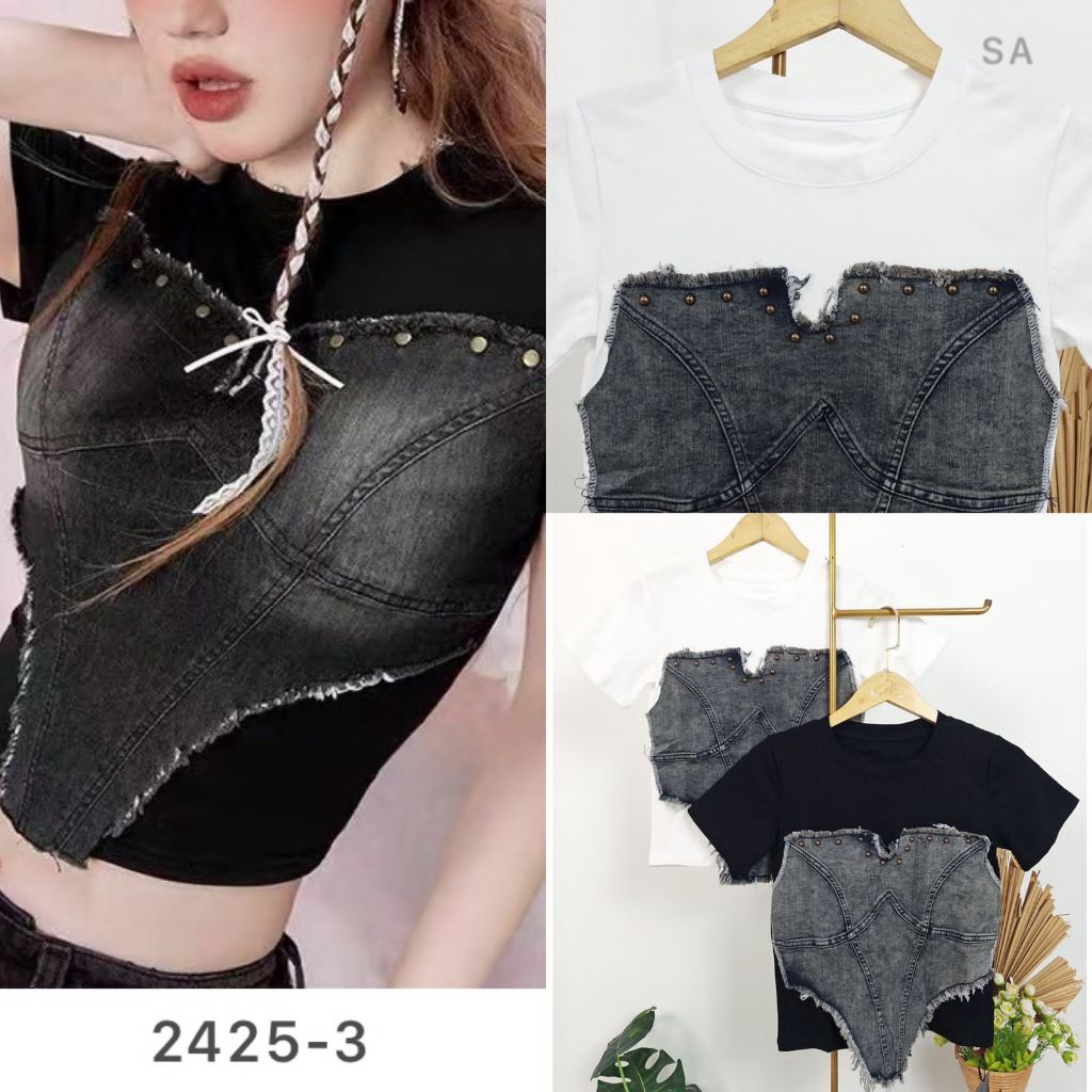 kaos lengan pendek kombi jeans dada mute