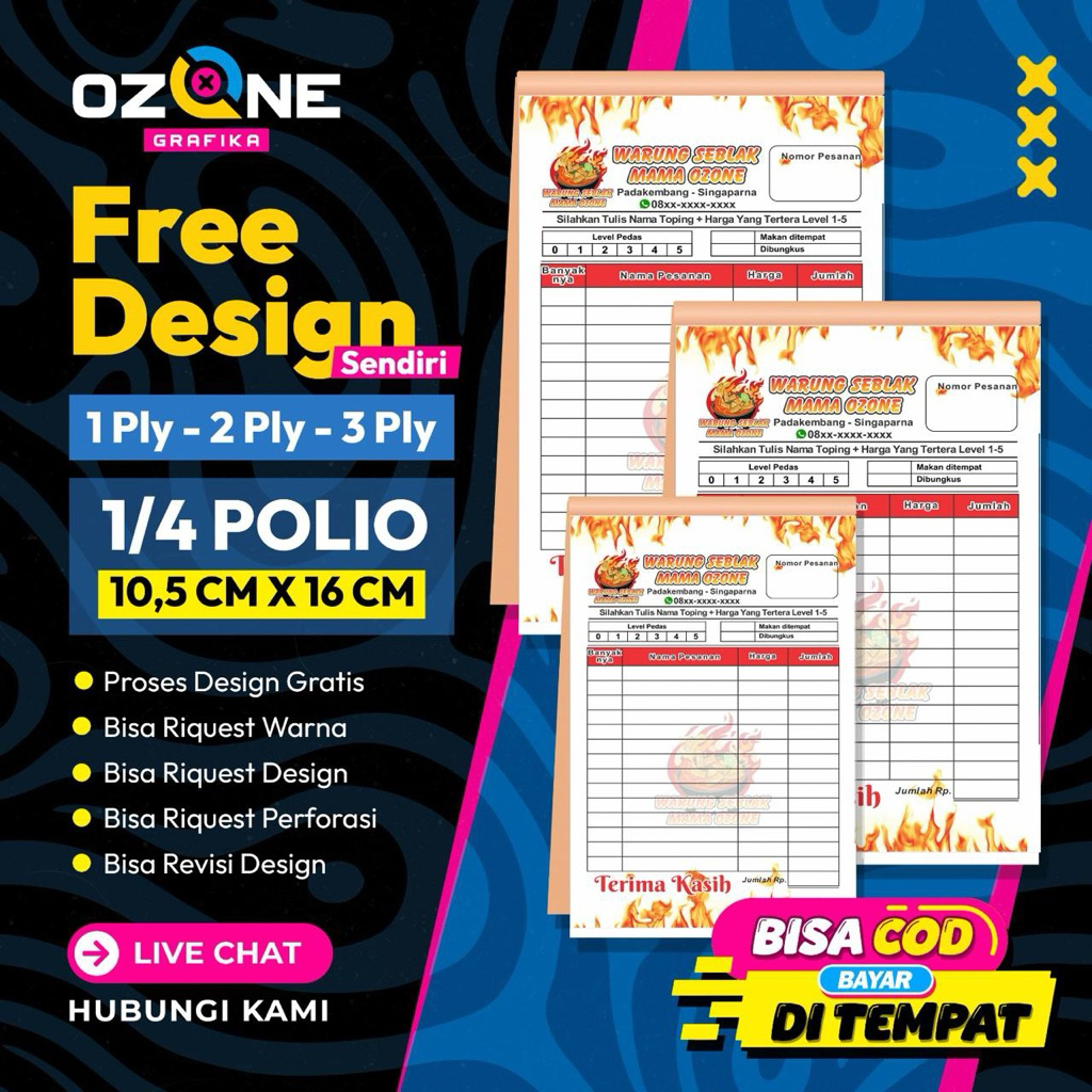 

PROMO Cetak Nota Custom Murah ukuran 1/4 3 ply free desain bebas pake nama sendiri bebap pake logo