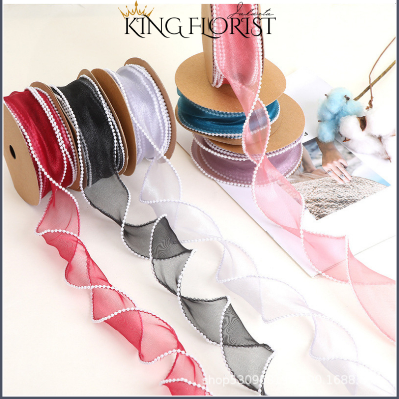 

1 ROLL Pita Ribbon PEARL EDGE / Pinggir Mutiara / Korea/pita organza PT12