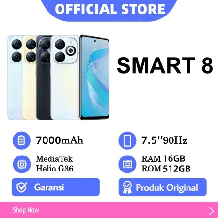 [2025 NEW]INFINIX Smart8 4G 5G RAM 12GB/16GB+ROM 256GB/512GB Kamera HD 32MP+68MP 7.5 inch 7000mAh HP