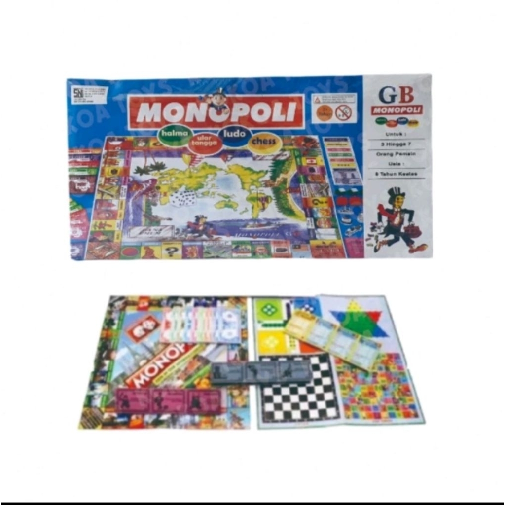 Mainan MONOPOLI Tradisional Game Besar Monopoli + Ludo + Halma + Ular tangga + Catur