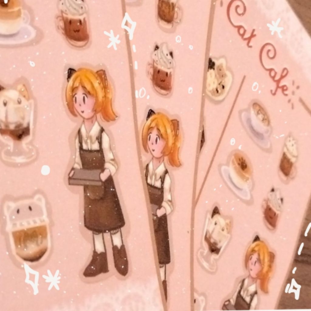 

[POST CFXX PRODUCT] Cat Cafe Glitter Sticker Sheet.