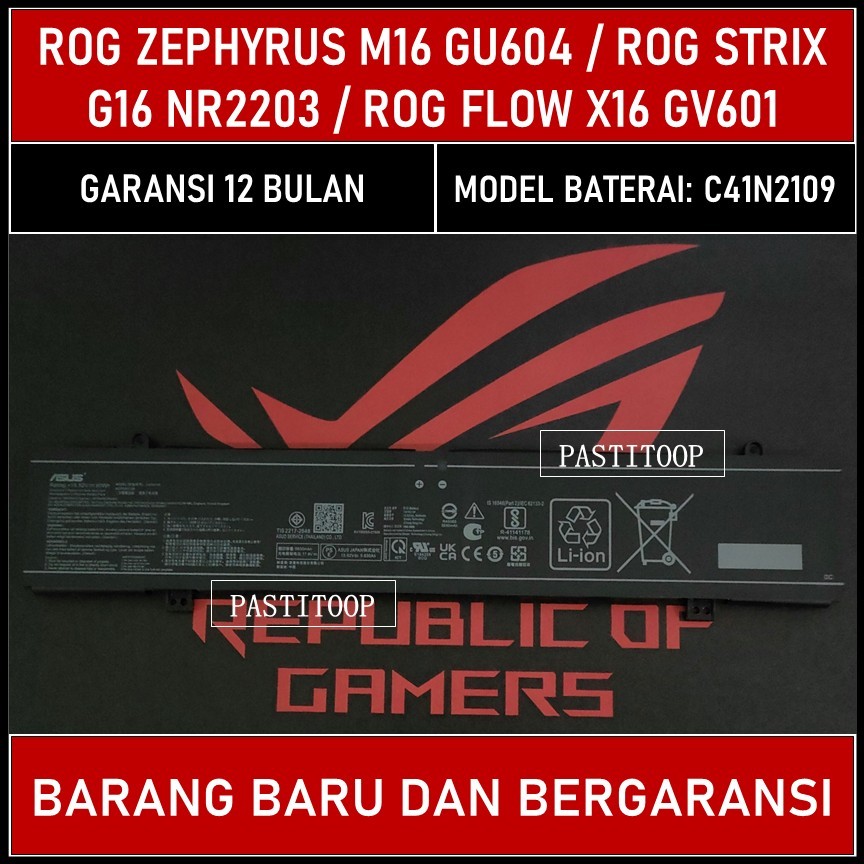 Baterai laptop Asus ROG Zephyrus M16 GU604 GU604VI GU604VY GU604VZ C41N2109 Original
