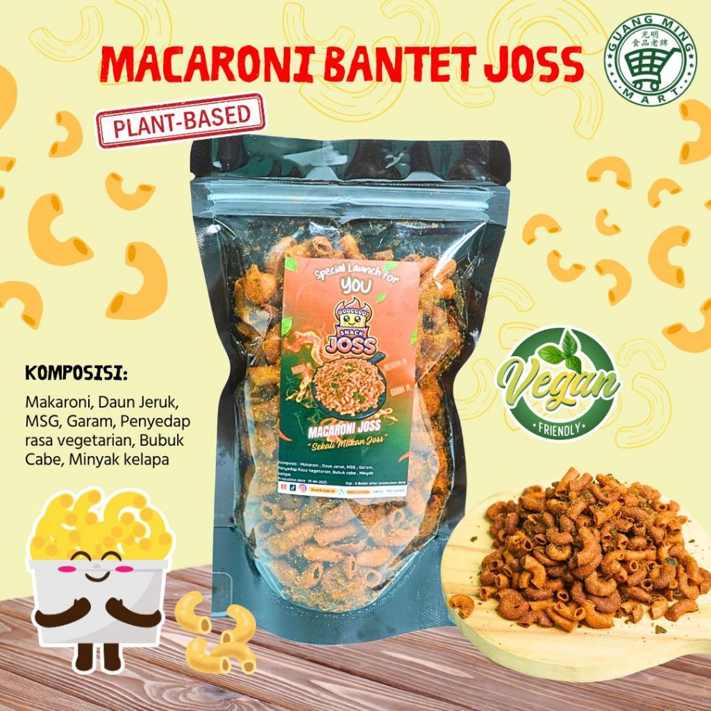 

MACARONI BANTET JOSS 100gr VEGAN FRIENDLY PEDAS, NAGIH, RENYAH, GURIH