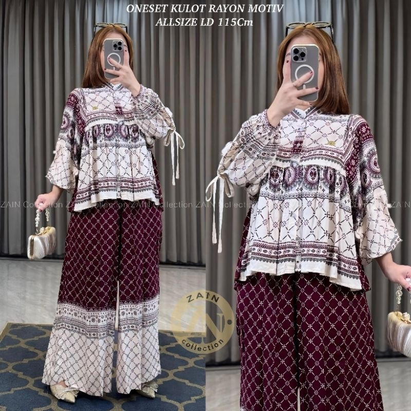 One set viral lengan balon setelan rayon