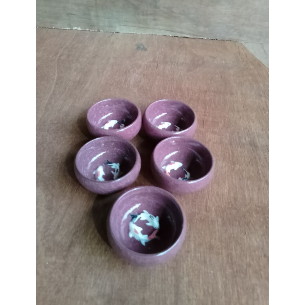 miniatur set mangkok ikan koi